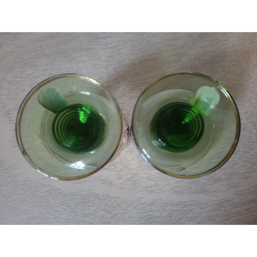 Set 2 Wittig Romer German Green Beehive Stem Gold Grapevine Cordial Glasses 4”